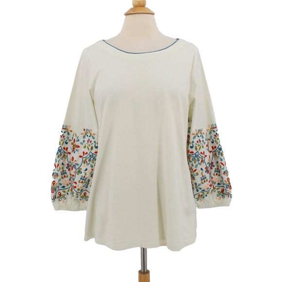 Soft Surroundings Embroidered Boho Top womens Large Cut Out Ballon Sleeve - Picture 1 of 10